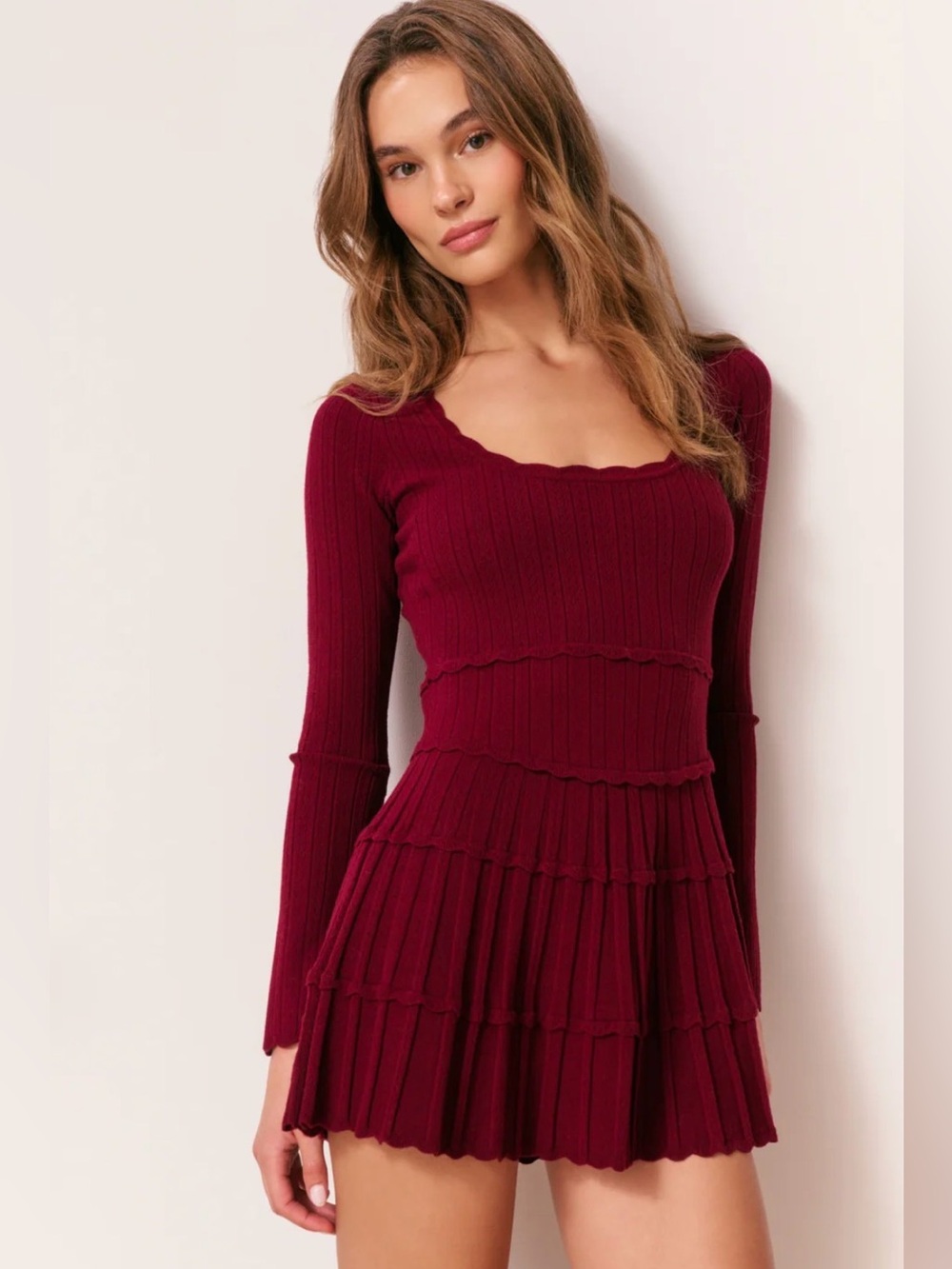LoveShackFancy Lavender Tiered Stretch Pointelle-knit mini dress - Picture 2 of 7